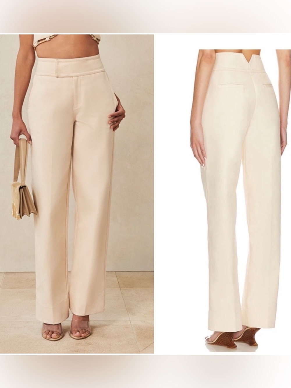 Cult Gaia Mesa Pants Cream Ivory Wide Leg High Rise Cotton Trousers Size 6